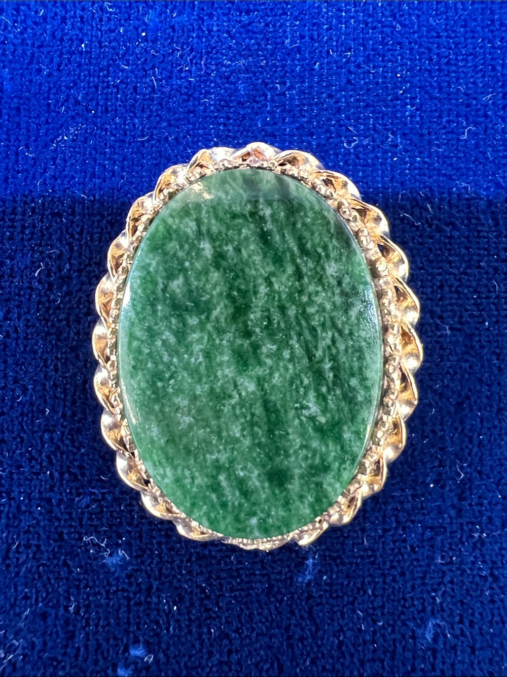 Green Stone Gold-Tone Oval Statement Brooch